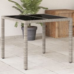   világosszürke polyrattan üveglapos kerti asztal 90 x 90 x 75 cm