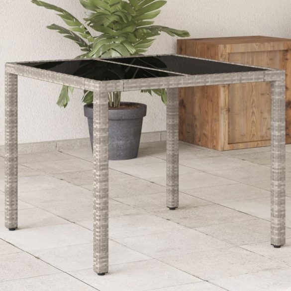 világosszürke polyrattan üveglapos kerti asztal 90 x 90 x 75 cm