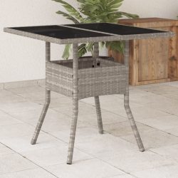   világosszürke polyrattan üveglapos kerti asztal 80 x 80 x 75 cm