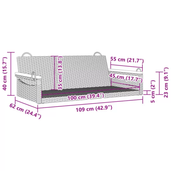 fekete polyrattan hintapad 109 x 62 x 40 cm