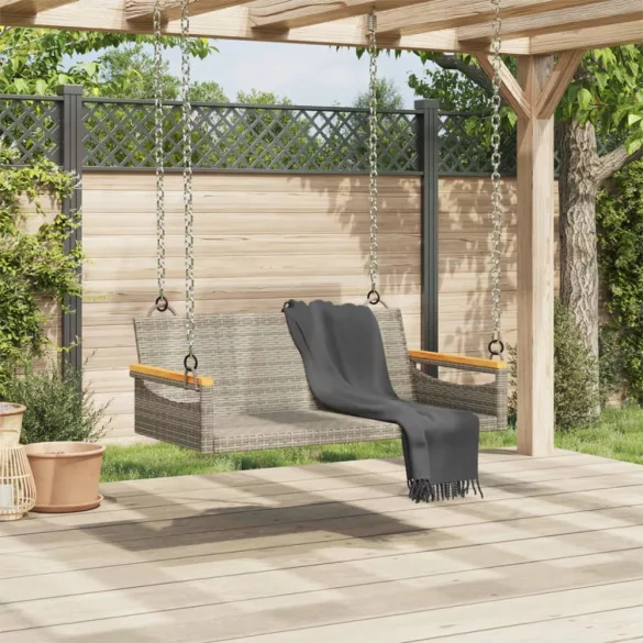 szürke polyrattan hintapad 109 x 62 x 40 cm