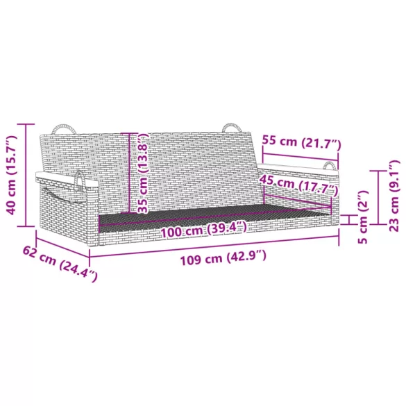 bézs polyrattan hintapad 109 x 62 x 40 cm