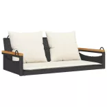 fekete polyrattan hintapad párnákkal 109 x 62 x 40 cm