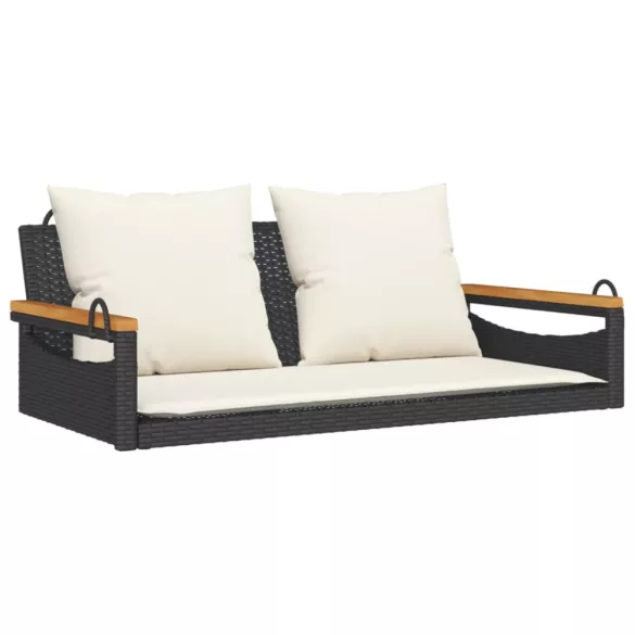 fekete polyrattan hintapad párnákkal 109 x 62 x 40 cm