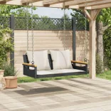fekete polyrattan hintapad párnákkal 109 x 62 x 40 cm