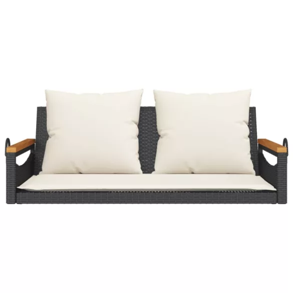 fekete polyrattan hintapad párnákkal 109 x 62 x 40 cm