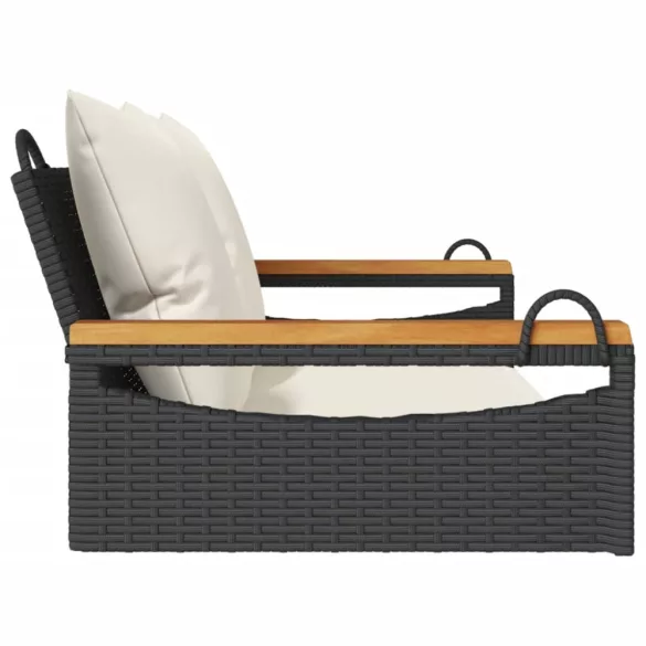 fekete polyrattan hintapad párnákkal 109 x 62 x 40 cm