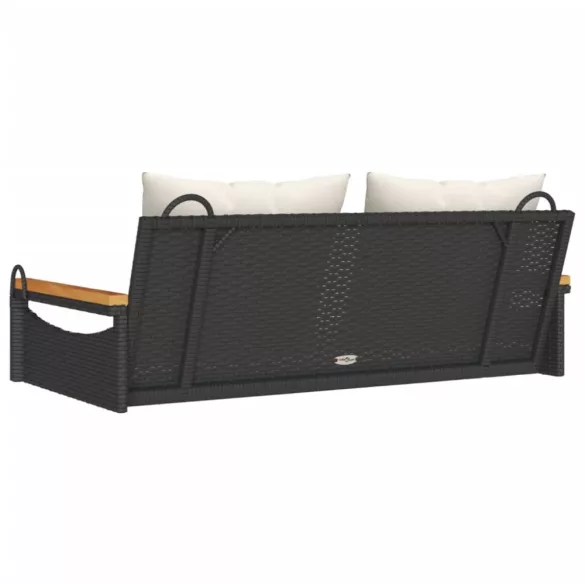 fekete polyrattan hintapad párnákkal 109 x 62 x 40 cm