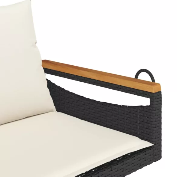 fekete polyrattan hintapad párnákkal 109 x 62 x 40 cm