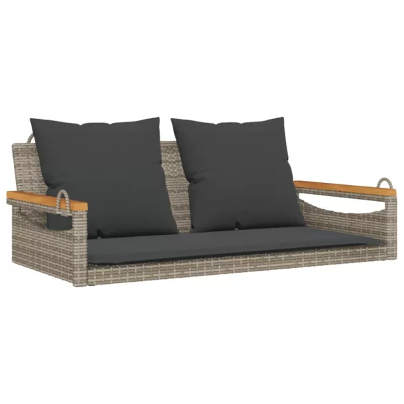 szürke polyrattan hintapad párnákkal 109 x 62 x 40 cm