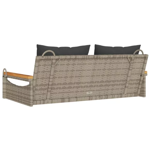 szürke polyrattan hintapad párnákkal 109 x 62 x 40 cm
