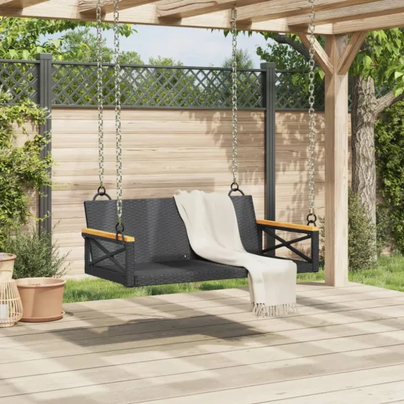 fekete polyrattan hintapad 109 x 62 x 40 cm