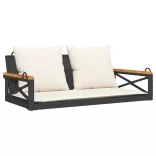 fekete polyrattan hintapad párnákkal 109 x 62 x 40 cm