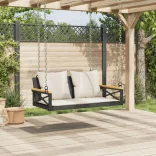fekete polyrattan hintapad párnákkal 109 x 62 x 40 cm