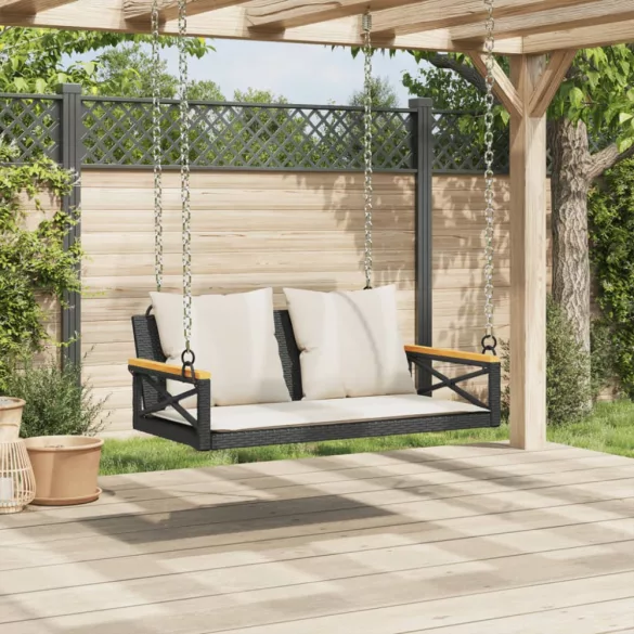 fekete polyrattan hintapad párnákkal 109 x 62 x 40 cm
