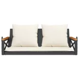 fekete polyrattan hintapad párnákkal 109 x 62 x 40 cm