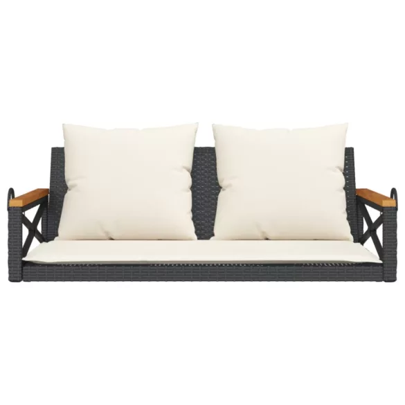 fekete polyrattan hintapad párnákkal 109 x 62 x 40 cm