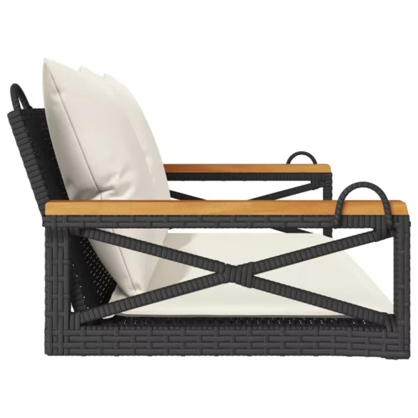 fekete polyrattan hintapad párnákkal 109 x 62 x 40 cm