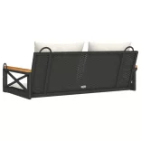 fekete polyrattan hintapad párnákkal 109 x 62 x 40 cm