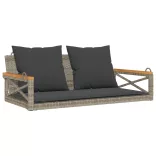 szürke polyrattan hintapad párnákkal 109 x 62 x 40 cm