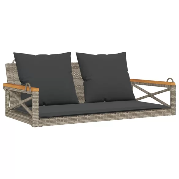 szürke polyrattan hintapad párnákkal 109 x 62 x 40 cm