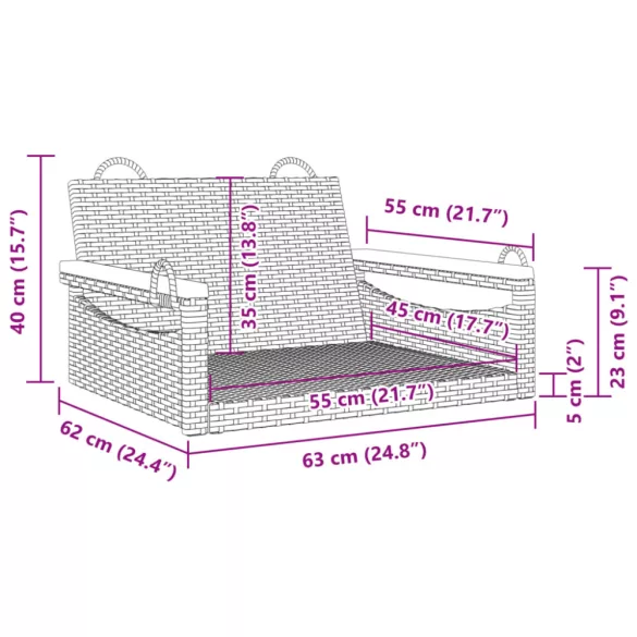 fekete polyrattan hintapad 63 x 62 x 40 cm