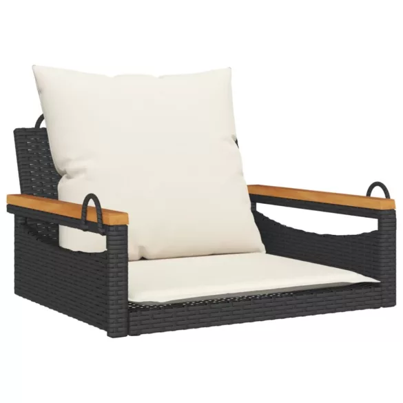 fekete polyrattan hintapad párnákkal 63 x 62 x 40 cm