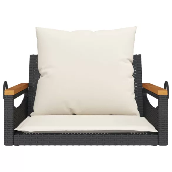 fekete polyrattan hintapad párnákkal 63 x 62 x 40 cm