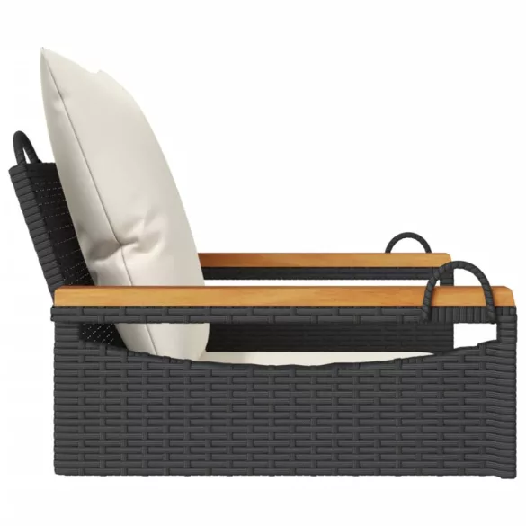 fekete polyrattan hintapad párnákkal 63 x 62 x 40 cm