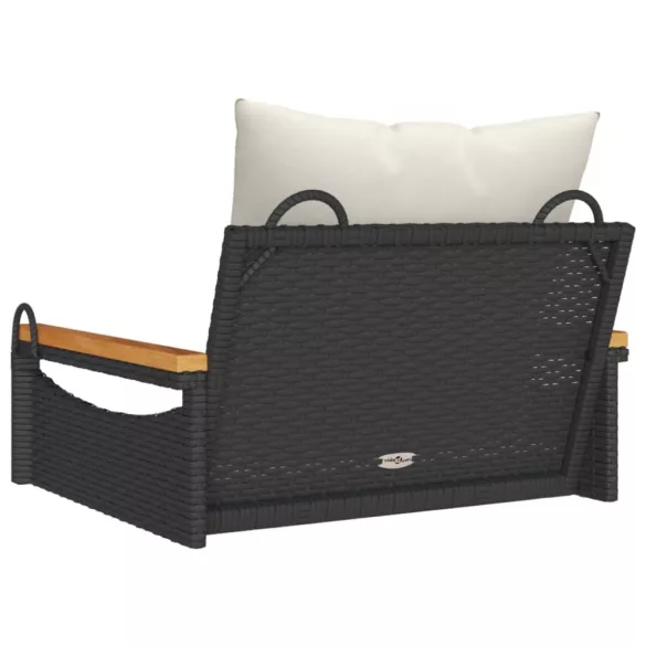 fekete polyrattan hintapad párnákkal 63 x 62 x 40 cm
