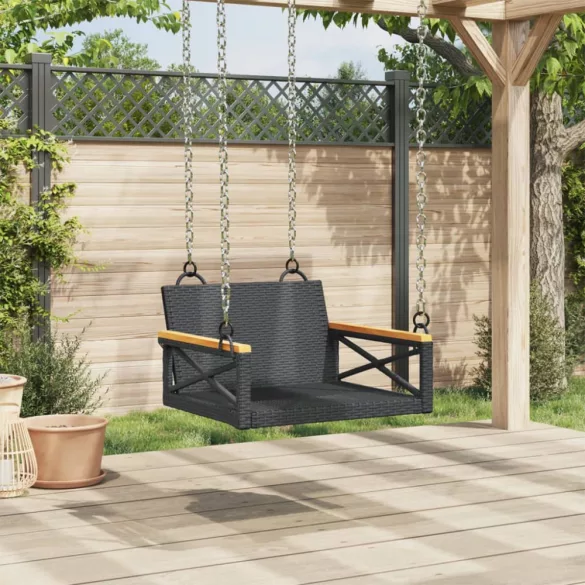 fekete polyrattan hintapad 63 x 62 x 40 cm