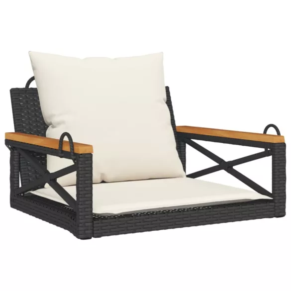 fekete polyrattan hintapad párnákkal 63 x 62 x 40 cm
