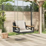 fekete polyrattan hintapad párnákkal 63 x 62 x 40 cm