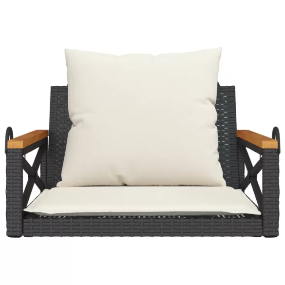 fekete polyrattan hintapad párnákkal 63 x 62 x 40 cm