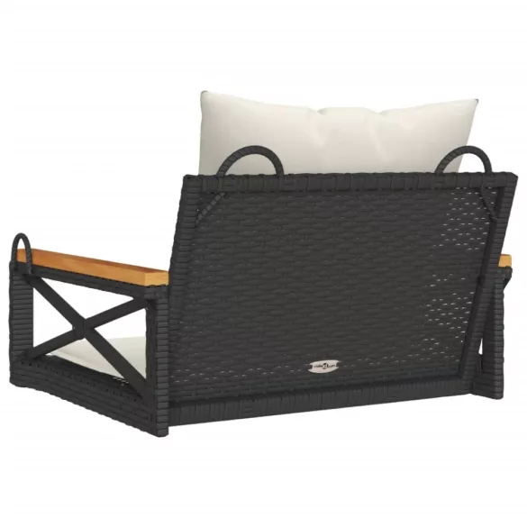fekete polyrattan hintapad párnákkal 63 x 62 x 40 cm