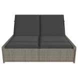 szürke polyrattan dupla napozóágy párnával
