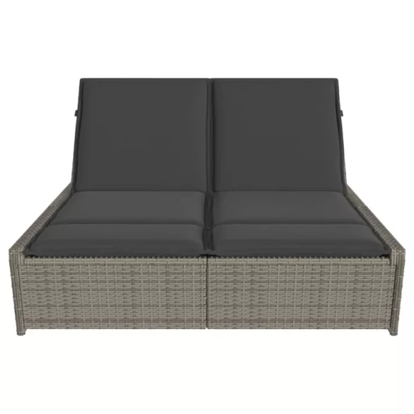 szürke polyrattan dupla napozóágy párnával