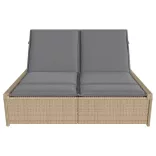bézs polyrattan dupla napozóágy párnával