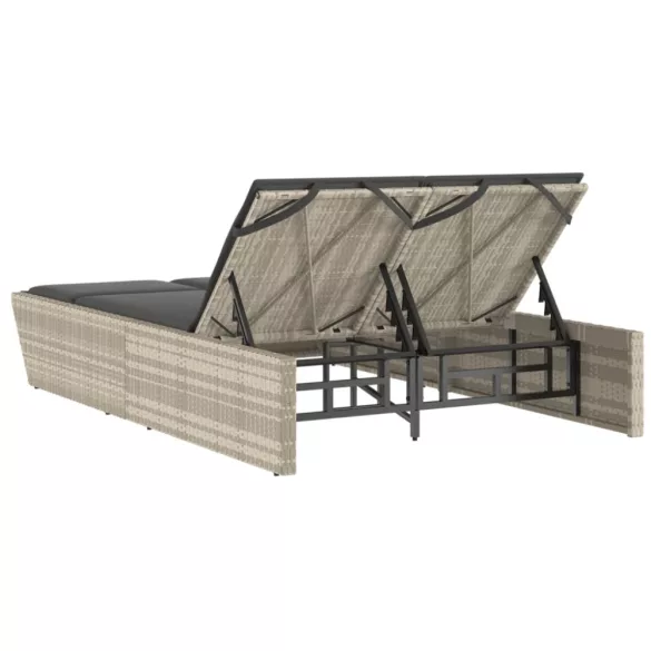 világosszürke polyrattan dupla napozóágy párnával