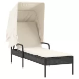 fekete polyrattan napozóágy tetővel