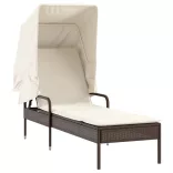 barna polyrattan napozóágy tetővel