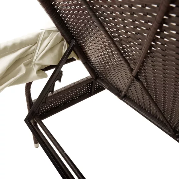 barna polyrattan napozóágy tetővel