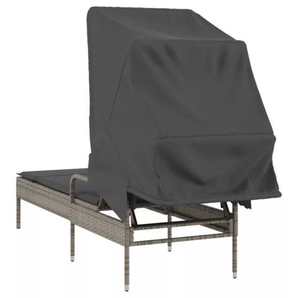 szürke polyrattan napozóágy tetővel