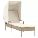 bézs polyrattan napozóágy tetővel
