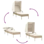 bézs polyrattan napozóágy tetővel