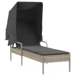 világosszürke polyrattan napozóágy tetővel