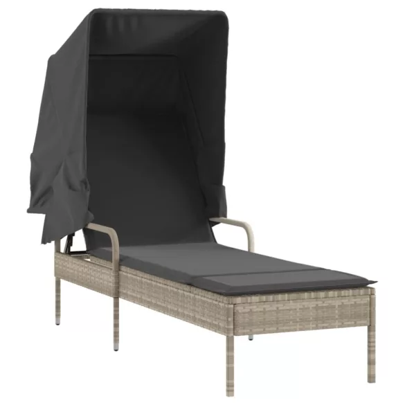 világosszürke polyrattan napozóágy tetővel
