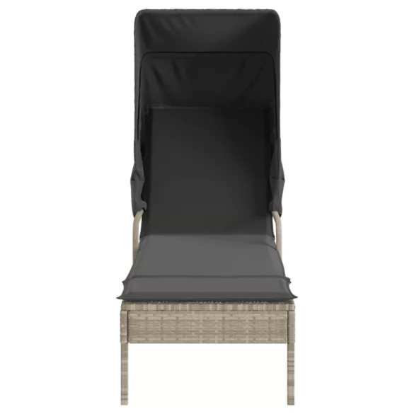 világosszürke polyrattan napozóágy tetővel