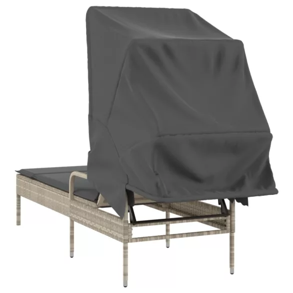 világosszürke polyrattan napozóágy tetővel