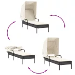 fekete polyrattan napozóágy tetővel és asztallal